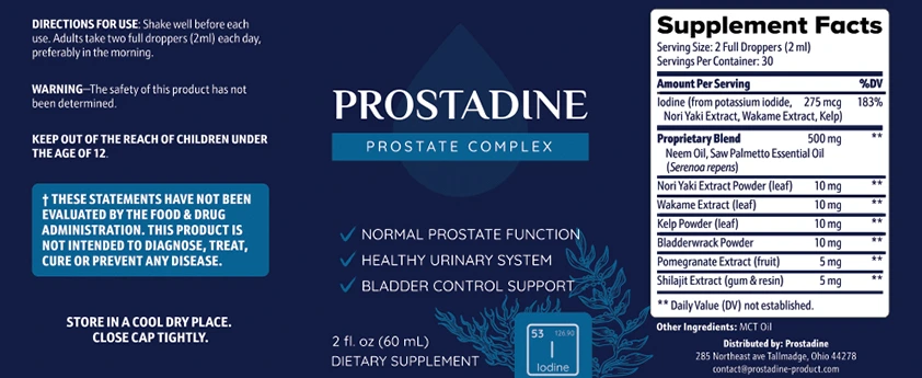 Prostadine Supplement facts